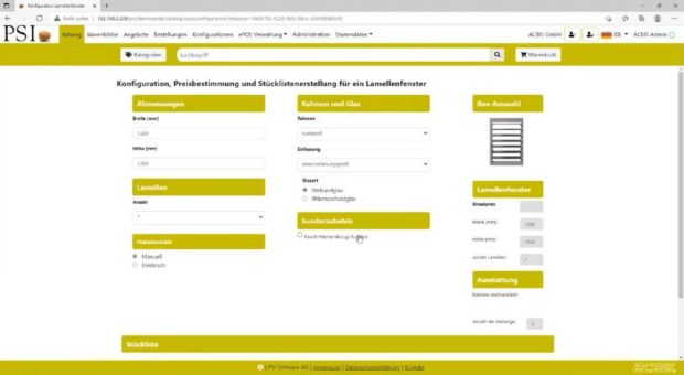 ACBIS Produktkonfiguration integriert im ERP-System PSIpenta