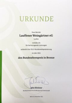 Bundesehrenpreis für Lauffener Weingärtner bei der DLG-Bundesweinprämierung 2021