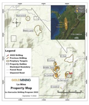 GoldMining erweitert Mineralisierung auf La Garrucha im Projekt La Mina in Kolumbien mit 431,23 Meter mit 0,73 g/t AuEq