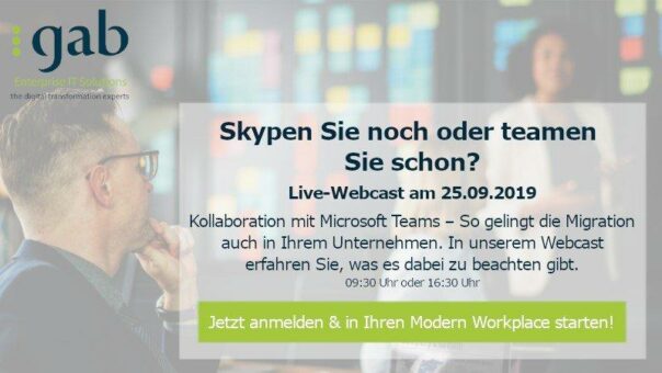 Skypen Sie noch oder teamen Sie schon? In unserem Live-Webcast am 25.09.2019 zeigen wir Ihnen, was es bei einer erfolgreichen Einführung unbedingt zu beachten gibt