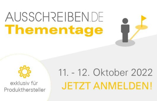 Exklusiv für Produkthersteller: AUSSCHREIBEN.DE Thementage 11. & 12.10.2022 (Webinar | Online)