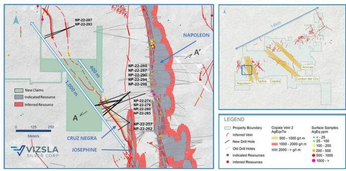 Vizsla Silver erweitert Mineralisierung westlich von Napoleon und erwirbt neue Claims, die die potenzielle Streichlänge des Erzganges um über 400 m verlängern