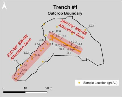 Gold Terra meldet hochgradige Probenentnahmeergebnisse entlang eines 700 Meter langen epithermalen Gold-Silber-Korridors mit bis zu 32,9 g/t Gold und 579 g/t Silber, Projekt Mulligan, New Brunswick
