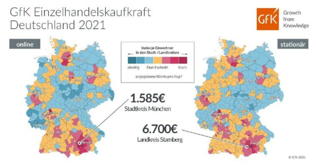 Bild des Monats: GfK Einzelhandelskaufkraft, Deutschland 2021