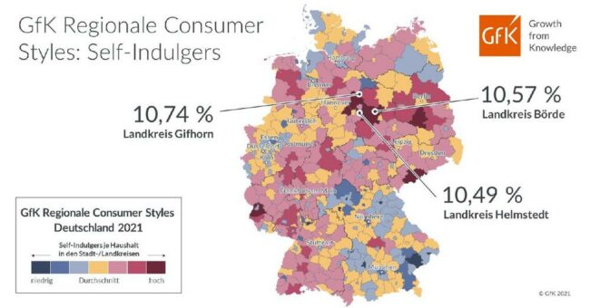 Bild des Monats: GfK Regionale Consumer Styles, Self-Indulgers, Deutschland 2021