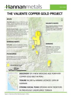 Hannan gibt aktuellen Stand zur Exploration auf der Entdeckung des Belen CU-AU Porphyrs in Peru