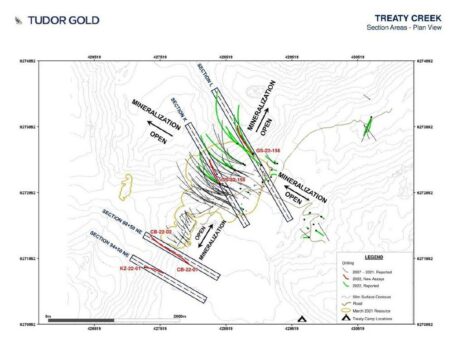 TUDOR GOLD durchschneidet starke Gold-Kupfer Porphyr Mineralisierung mit 1,82 g/t Gold Eq über 114,0 Meter innerhalb eines Intervalls von 592,5 Meter mit 1,16 g/t Gold Eq im nordöstlichsten Step-Out-Abschnitt der Goldstorm Lagerstätte bei Treaty Creek
