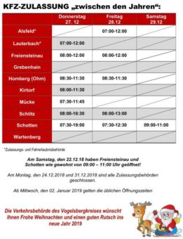 Autozulassung geht auch „zwischen den Jahren“