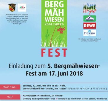 Auf zum 5. Bergmähwiesen-Fest nach Lautertal-Eichelhain: Siegerehrung Bergmähwiesen-Meisterschaft, Führungen und heimische Produkte erleben
