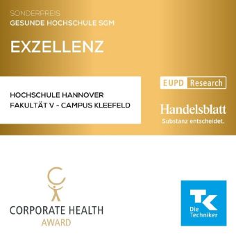 Die Hochschule Hannover (HsH) erlangt Exzellenzstatus beim Corporate Health Award 2022