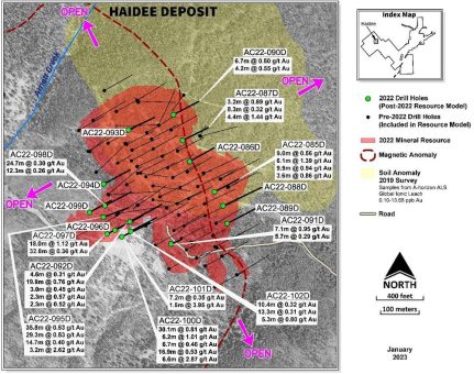 Revival Gold erbohrt 1,12 g/t Gold über 18 Meter und 0,81 g/t Gold über 30,1 Meter in oberflächennahen Oxiden bei Haidee
