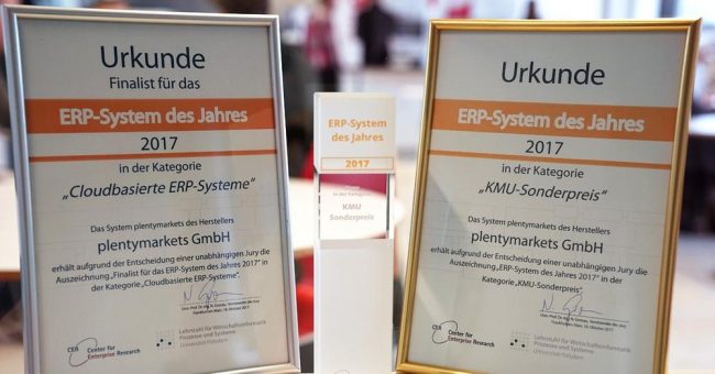 plentymarkets bei Verleihung des ERP des Jahres 2017 ausgezeichnet