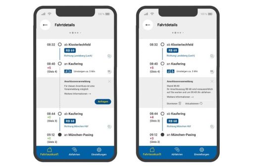 Deutschlandweit einmalig: Bahnreisende in Bayern können Anschlusswunsch per App melden