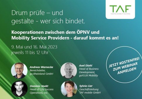 Einladung 3. Webinar TAF mobile: Drum prüfe – und gestalte – wer sich bindet. Kooperationen zwischen dem ÖPNV und Mobility Service Providern