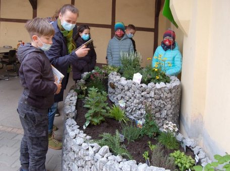 Übergabe einer NektarTankstelle und eines WildbienenHauses an den Hort „Wunderland“ in Wittenberg