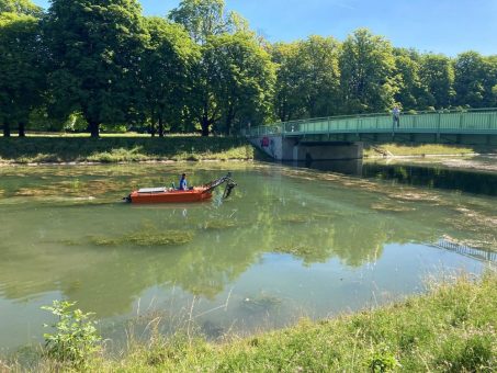 Mähboote an Kölner Parkweihern im Einsatz
