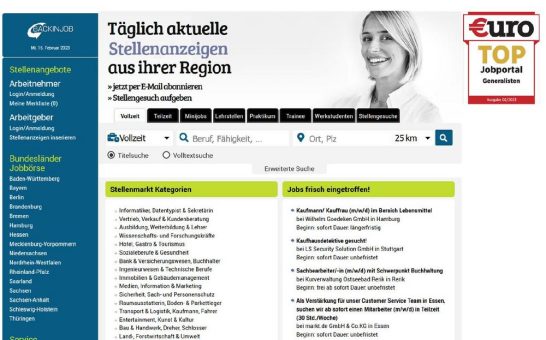 Top-Jobportale 2023: backinjob.de erhält Euro Wirtschaftsmagazin Auszeichnung