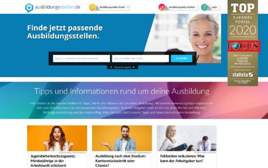 „Top-Karriereportal 2020“:  Ausbildungsstellen.de erhält Qualitätssiegel von FOCUS-Business