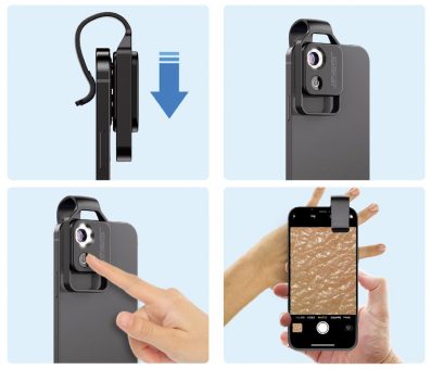 Somikon Mikroskop-Vorsatzlinse für Smartphones CVL-60, 200-fache Vergrößerung, 6 LEDs