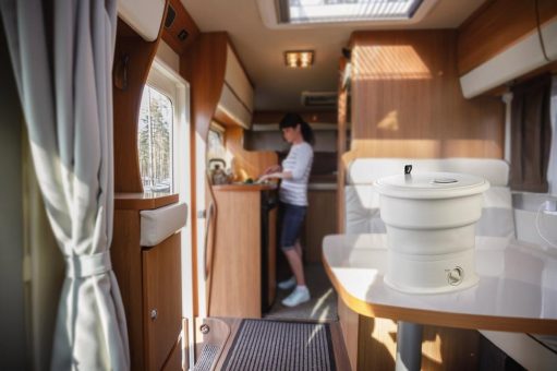 Sichler Haushaltsgeräte Faltbare Mini-Reisewaschmaschine, bis 1,5 kg, Pulsator, Timer, 50 Watt