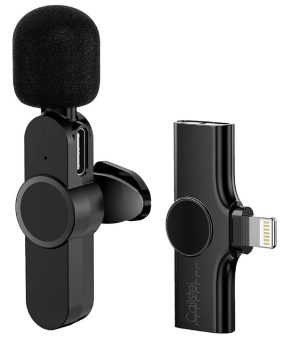 Callstel Mini-Funkmikrofon-Set für iPhone & iPad, 2,4 GHz, 48 kHz Stereo, 20 m