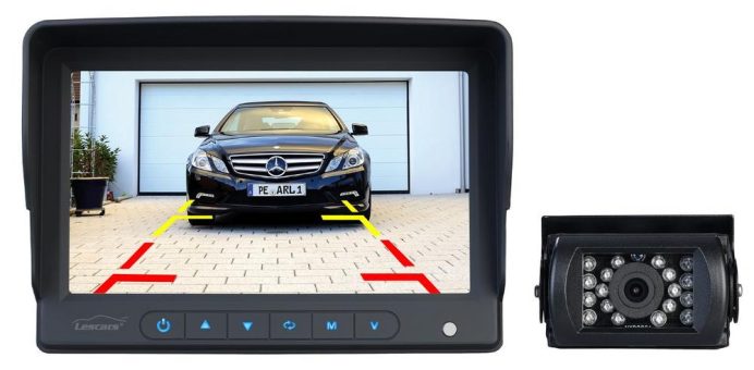 Lescars Rückfahrkamera PA-500 für Lkw mit XXL 7″ (17,78 cm) Monitor, 20-m-Kabel, 170°