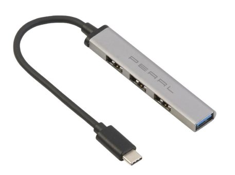 PEARL USB-C-Hub mit 4 Ports, 1x USB 3.0, 3x USB 2.0, bis 5 Gbit/s, Aluminium