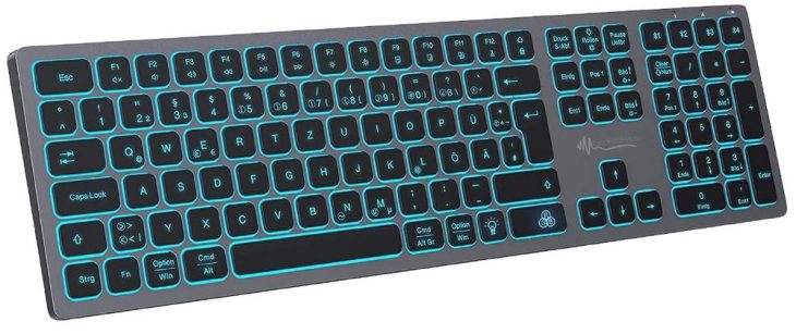 GeneralKeys Funk-Tastatur, farbige Beleuchtung, Slim, Scissor-Tasten, Akku, 2,4GHz