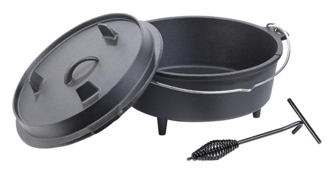 Rosenstein & Söhne Dutch Oven aus Gusseisen mit Standfüßen, 2in1-Deckel & -Pfanne, 6 l