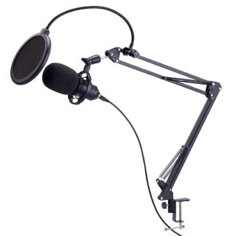 auvisio Profi-USB-Kondensator-Mikrofon mit Popschutz und Tischhalterung