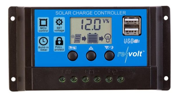 revolt Solar-Laderegler für 12/24-V-Akkus, PWM-Lademodus, 2 USB-Ports, 30 A