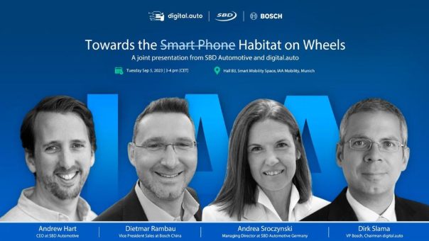 SBD Automotive & digital.auto (Bosch) diskutieren das Thema „Towards the Habitat on Wheels“ auf der IAA Mobility 2023!
