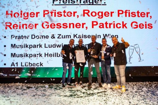 Der Discotheken-Unternehmerpreis 2023 geht an die Unternehmensgruppe um Holger und Roger Pfister, Patrick Geis und Reiner Gessner für jahrzehntelange erfolgreiche Nachtgastronomie in Heilbronn, Ludwigshafen, Lübeck, und Wien