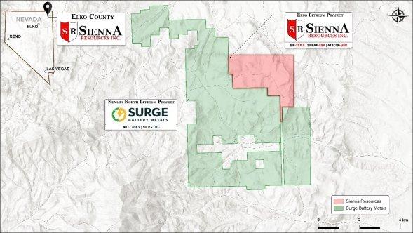 Sienna beauftragt Bohrfirma mit der ersten Phase der Bohrungen im Lithiumprojekt Elko im Elko County, Nevada neben der Konzession von Surge Battery Metals