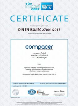 compacer erhält ISO 27001 Zertifikat
