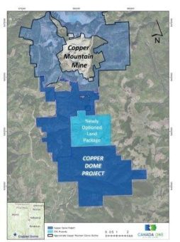 Canada One identifiziert 2,5 mal 2,5 km großes Alterationsprofil in Kupferkonzessionsgebiet CM1 in Princeton (British Columbia)