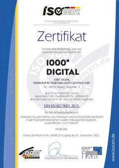 1000° DIGITAL erhält ISO-Zertifikat für Qualitätsmanagement-System