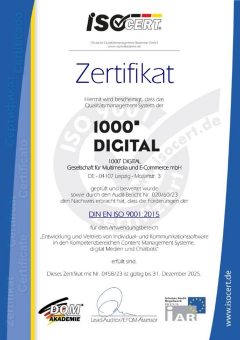 1000° DIGITAL erhält ISO-Zertifikat für Qualitätsmanagement-System