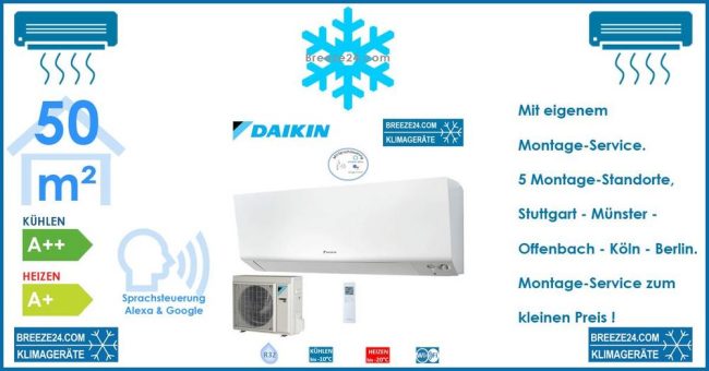 DAIKIN Klimaanlagen Set FTXM50R R32 Wandgerät Perfera + RXM50R 5,0 kW R32 für 1 Zimmer mit 50 m² Fläche
