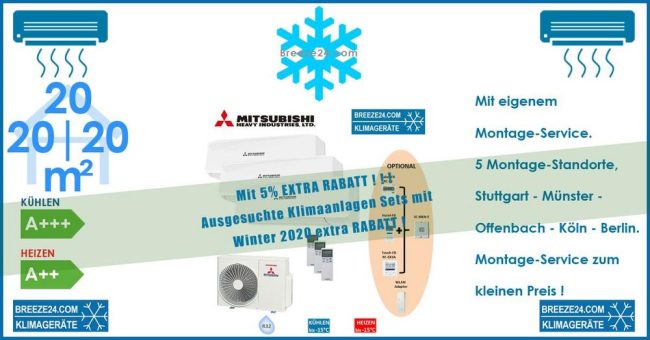 Mitsubishi Heavy Klimaanlage Wandgerät 3 x SRK 20 ZS-W + Außengerät SCM 50 ZS-W R32 Set für 3 Zimmer mit je 20 | 20 | 20 m²