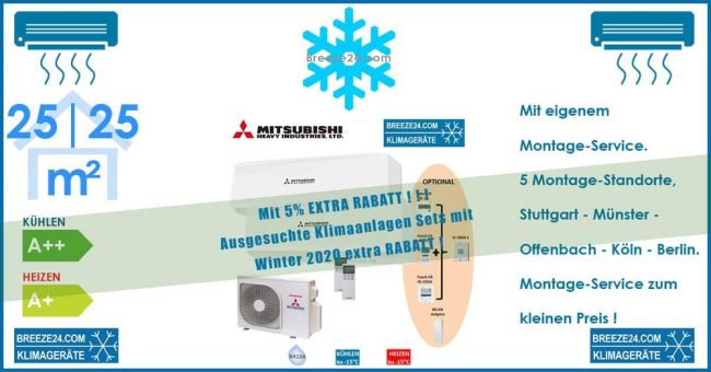 Mitsubishi Heavy Klimaanlage Wandgerät 2 x SRK 25 ZS-W + Außengerät SCM 40 ZS-S Set für 2Zimmer mit je 25 | 25 m²
