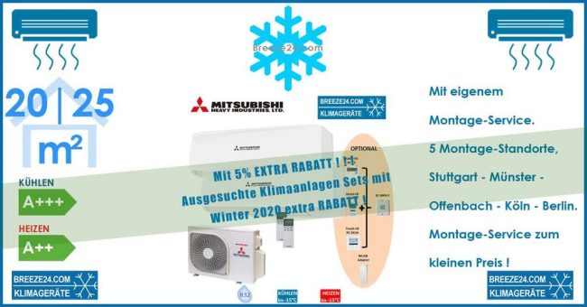 Mitsubishi Heavy Klimaanlage Wandgerät SRK 20 ZS-W + SRK 25 ZS-W + Außengerät SCM 40 ZS-W Set für 2 Zimmer mit je 20 | 25 m²