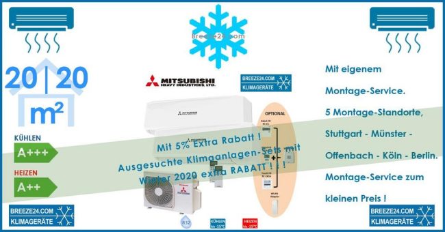 Mitsubishi Heavy Klimaanlage Wandgerät 2 x SRK 20 ZS-W + Außengerät SCM 40 ZS-W Set für 2 Zimmer mit je 20 m² Fläche