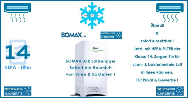 BOMAX midi Luftreiniger mit HEPA 14 Luftfilter für 50 m² Fläche