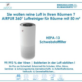 AIRPUR 360° Luftreiniger mit HEPA 13 Filter für 50 m² Fläche