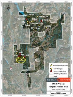 Erste Bohrlöcher von Kodiak in Zone South erweitern Kupfermineralisierung zur Zone Mid und in die Tiefe: 0,32 % CuÄq auf 234 m ab der Oberfläche innerhalb von 0,17 % CuÄq auf 1.053 m