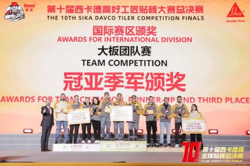 Die PCI-Alpencup-Teams Schweden und Schweiz auf dem zweiten und dritten Platz bei der Sika 10th International Tiler Competition in Guangzhou