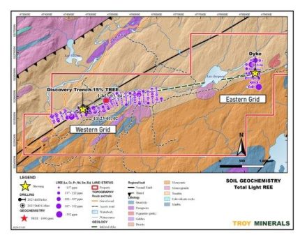 Troy Minerals meldet mehrere Bodenproben mit gesamten Seltene Erdelement (TREE)-Gehalten über 1000 ppm auf dem Projekt Lac Jacques