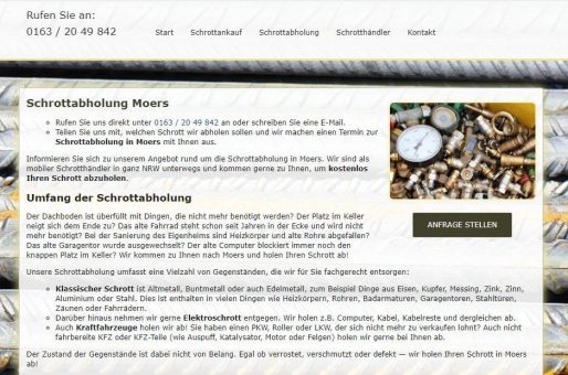 Wir holen Schrott kostenlos in Moers und Umgebung ab