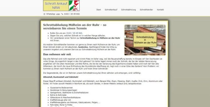 Kostenlose Schrottabholung in Mülheim an der Ruhr für Privatpersonen und Gewerbetreibende